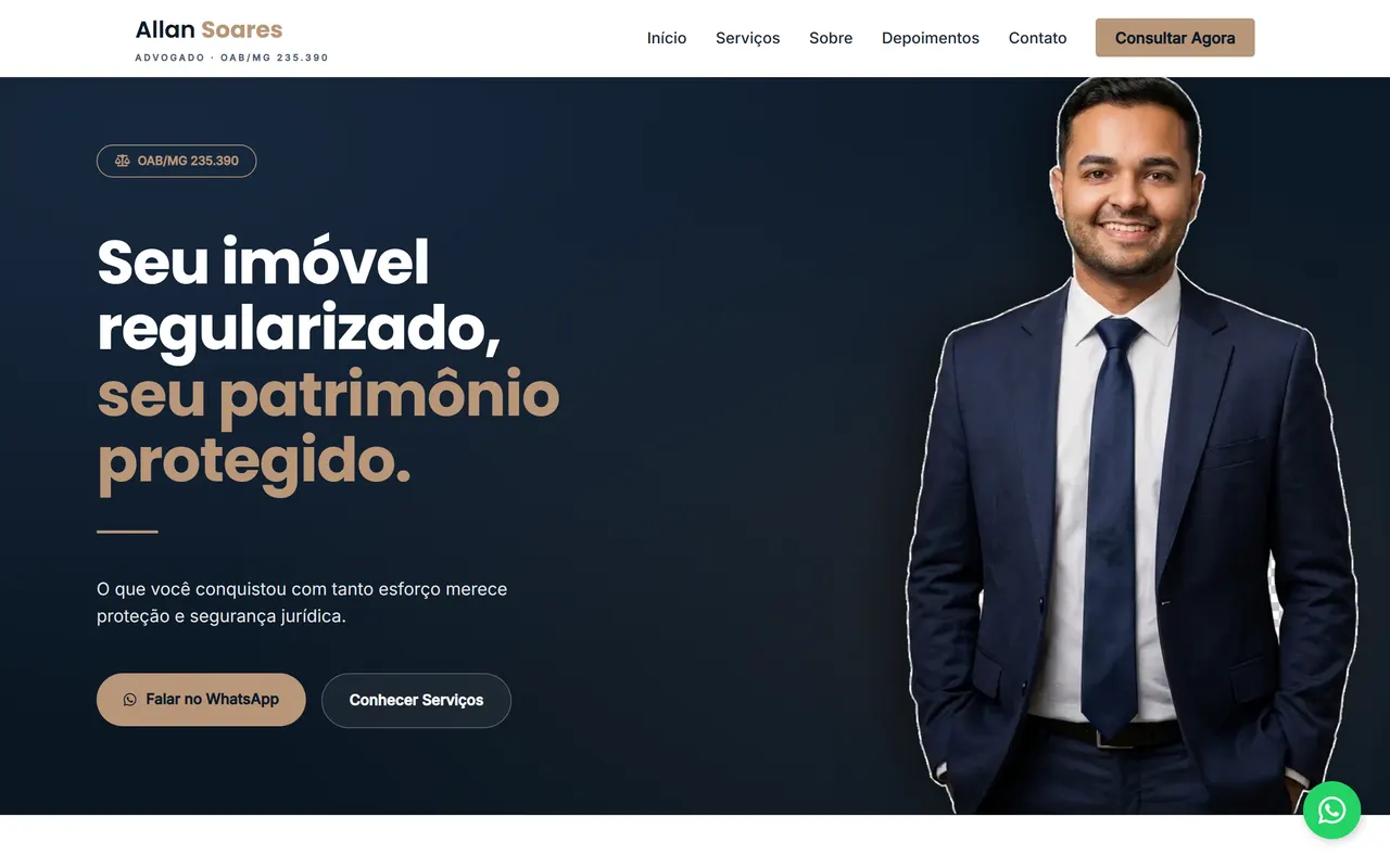 Primeira tela do site da Dr. Allan Advocacia